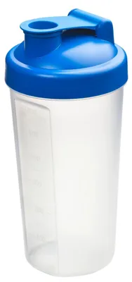 Produktbild von Shaker 600 ml "Protein" - Gym Shaker für Eiweiß- & Sportgetränke - inkl. herausnehmbarem Sieb & praktischer Skala - einfach zu reinigen - standard-blau PP/transparent