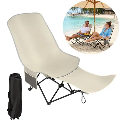 Produktbild von XINZI Mondstuhl Klappbar, Ergonomischer Outdoor-Stuhl mit Seitentasche und Tragetasche, Für Camping, Angeln und Garten Outdoor, Creme