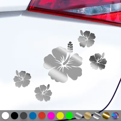 Produktbild von PantherPixel Hibiskus Aufkleber Aufkleberset Hibiskusblüten Sticker Auto Geschenkidee Farbe Chrom-Silber