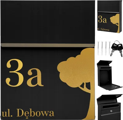 Obrázek produktu pro Poštovní Schránka Na Dopisy Černá + Nápis Adresa Ulice Číslo