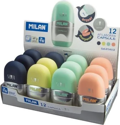 Obrázok produktu pre Milan 4714112, Ručný orezávač ceruzky, Modrá, Ružová, Tyrkysová, Žltá, Oceľ, 150 mm, 68 mm, 80 mm