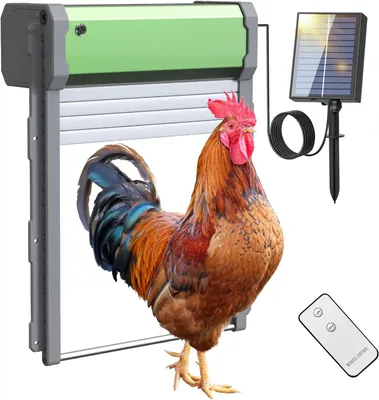 Produktbild von Automatische Hühnertür, solarbetriebene automatische Hühnerstalltür mit Fernbedienung und Timer, Lichtsensor, Hühnerklappe, Hühnertüröffner