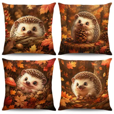4 Herbst-Kissenbezüge 40x40 cm, Dekokissen, Ahornblatt-Motiv