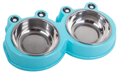 Immagine prodotto di Verk 19108 Doppia ciotola per cani e gatti, in acciaio inox, 2x300ml a rana blu