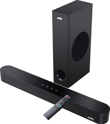 Image de barre de son 120W 2.1 Système sonore Home Cinéma TV Haut-parleur Bluetooth Barre de son avec support subwoofer Optique AUX-Coax-Cinch-USB