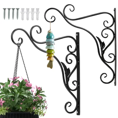 Produktbild von Hengda 2 Stück Haken Wandhalterung Blumenampel Landhaus Gusseisen Konsole Regal Aufhänger Wandhaken Blumenhaken Laternenhalter Blatt 35 cm