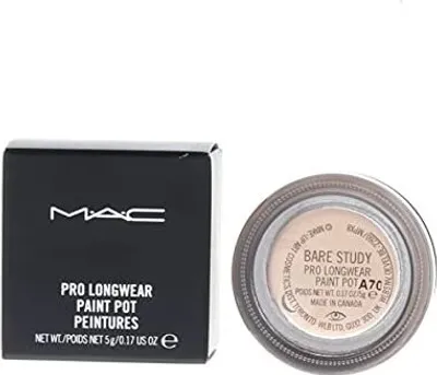 A MAC Pro Longwear Paint Pot in the shade Bare Study is shown next to its black packaging.
