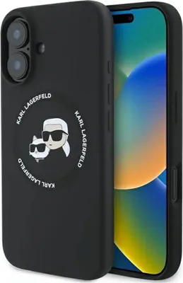 Zdjęcie produktu dla Karl Lagerfeld KLHMP16SSKCHTCK iPhone 16 6.1 czarny/black hardcase Silicone Karl&Choupette Heads MagSafe