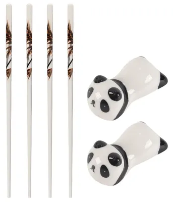 Essstäbchen-Set, 2 Paar Keramik, mit 2 Panda-Haltern, 24,7 cm