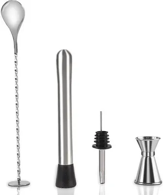 Produktbild von Famanu Cocktailset Edelstahl - 4-teilig mit Muddler und Jigger