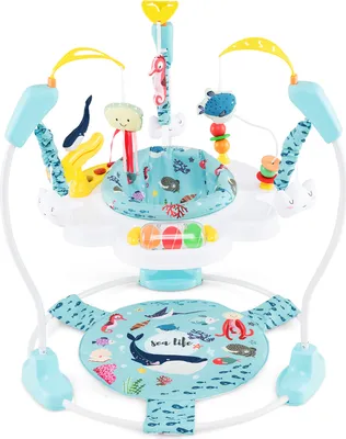 Produktbild von DREAMADE Stationäres Aktivitätscenter, Jumperoo mit abnehmbarem Fußpolster, Spielcenter mit 360°-Drehsitz, 3 verstellbaren Höhen, ab 6 Monaten, Blau
