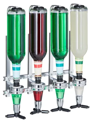 Produktbild von Relaxdays Flaschenhalter Wand, HxBxT: 36 x 35,5 x 11 cm, für 4 Flaschen Schnaps, Limonade, Getränkespender, silber