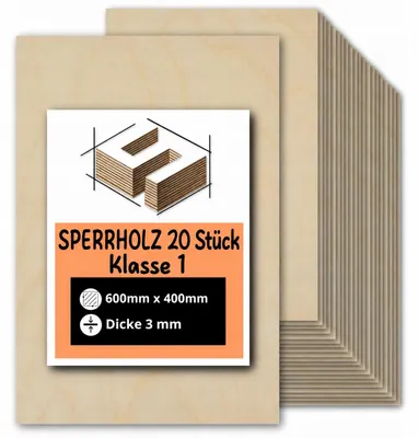 Produktbild von Rechteckige Birkensperrholzplatten zum Basteln und Bemalen – Lasergravur, Laserschnitt, CNC-Fräsen, Modellbau, Laubsägearbeiten, Brandmalerei und Decoupage – Klasse 1 – 40 × 60 cm (400 × 600 mm) – 3 mm – 20 Stück