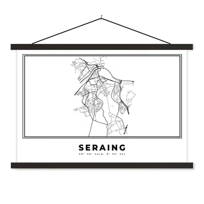 Produktbild von MuchoWow® Textilposter Karte - Stadtplan - Seraing - Belgien - Schwarz und weiß 120x80 cm mit schwarzem Rahmen - Wanddeko