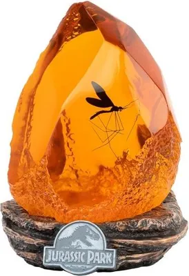 Produktbild von Bernsteinfarbene Jurassic Park-Lampe mit LED-Licht und einstellbarer Helligkeit