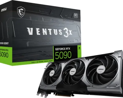 Zdjęcie produktu dla MSI VENTUS GEFORCE RTX 5090 32G 3X OC, GeForce RTX 5090, 32 GB, GDDR7, 512 bit, 7680 x 4320 px, PCI Express x16 5.0