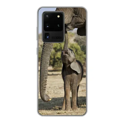 Produktbild von MuchoWow® Handyhülle Schutzhülle Hülle für Samsung Galaxy S20 Ultra Elefant - Tiere - Gras - Natur Silikon Softcase Handy Hülle - Karteninhaber