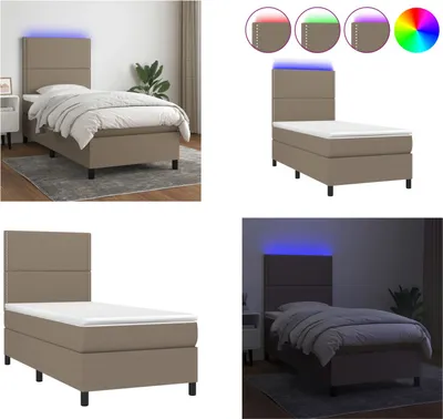 Produktbild von vidaXL Boxspringbett mit Matratze & LED Taupe 90x190 cm Stoff - Boxspringbett - Boxspringbetten - Bett - Schlafzimmermöbel