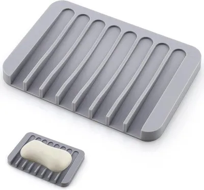 Produktbild von Silikon Seifenschale mit Abfluss, grau, für Bad, Küche