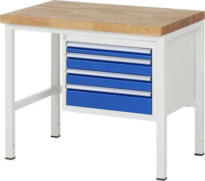 Produktbild von Werkbank mit 4 Schubladen - Teilauszug - 60:1 / 90:2 / 120:1 - 840 x 1.000 x 700 mm (HxBxT) - Traglast 1.250 kg - Buche