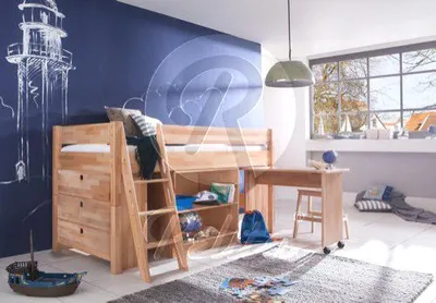 Produktbild von Relita Halbhohes Spielbett Kim, Buche massiv natur mit Beimöbel-Set; BH1131114+SI1151114+RF1161114+LS1141114