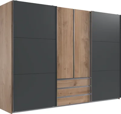 Produktbild von Schwebetürenschrank >MAGIC< in PLANKENEICHE NB + GRAPHIT - 300x216x65cm (BxHxT)