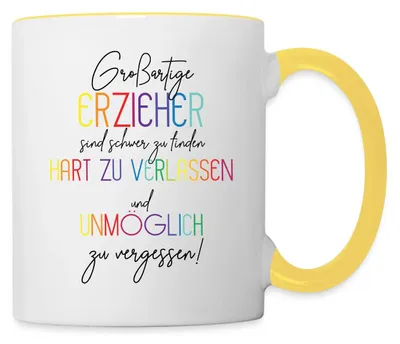 Produktbild von Spreadshirt Großartige Erzieher Abschied Tasse Zweifarbig, One size, Weiß/Gelb