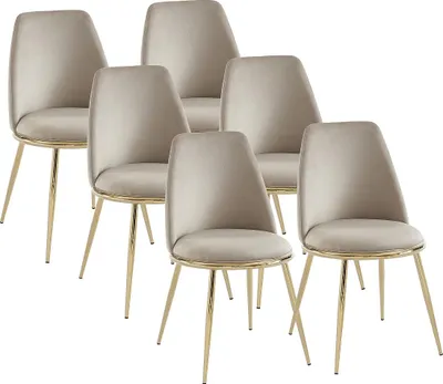 Produktbild von 6er-Set Stühle aus Velours und vergoldetem Metall - Beige - NEBINA by Pascal Morabito