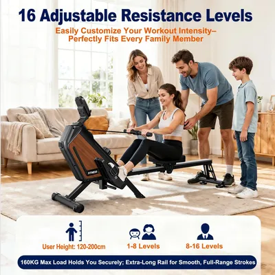 Image de Vélo d'appartement magnétique - Appareil de fitness cardio - 16 niveaux de résistance - Fonctionnement silencieux - Écran Bluetooth - Poids maximal de l'utilisateur : 160 kg - Rangement vertical