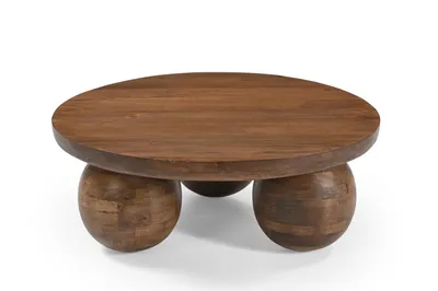 Zdjęcie produktu dla Marmoholz - Stolik okrągły Siena Ø80 x H30 cm z litego drewna mango Brąz – elegancki stolik kawowy do salonu w stylu rustykalnym, boho i skandynawskim
