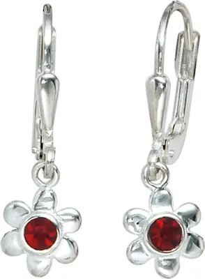 Produktbild von JOBO Boutons Blume 925 Sterling Silber 2 rote Glassteine Ohrringe Ohrhänger