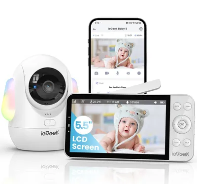 Produktbild von ieGeek Babyphone mit Kamera 2,5K/4MP, 5,5 Zoll WLAN Video babyfone (unterstützt 2,4 GHz und 5 GHz) PTZ 360°, Intelligentes Nachtlicht Mobile App