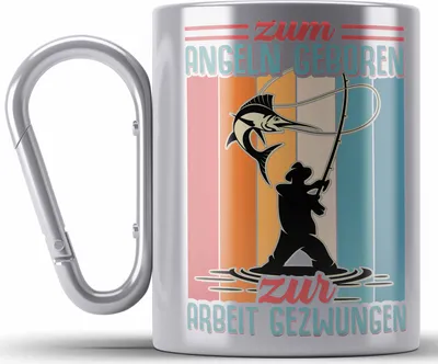 Produktbild von Trendation - Angler Fischer Edelstahl Tasse Karabiner zum Angeln Geboren Geschenk Raubfische Hobbyangler Angeln Karabiner Edelstahl Tasse Karabiner Edelstahl Zubehör (Silber)