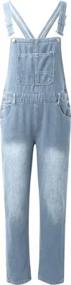Produktbild von ASKSA Damen Jeanslatzhose Laessige Stretch Denim Latzhose Jeans Overalls Mit Taschen Klassischer lockere Passform Jumpsuit,Hellblau,XL