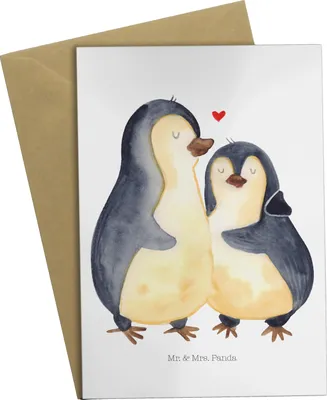 Produktbild von Mr. & Mrs. Panda Grußkarte Pinguin umarmen - Weiß - Geschenk, Hochzeitsgeschenk, dankeskarten, hochzeitskarten, osterkarten, Verknallt, Liebe, weihnachtskarten, Hochzeit