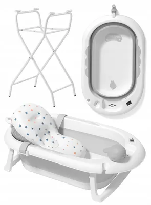Produktbild von Ekspand | Faltbare Babybadewanne Vaiana - Grau - 81,5 cm x 49 cm x 21,5 cm - mit Thermometer - mit Ständer