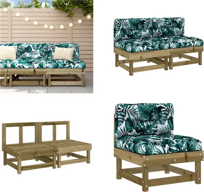 Produktbild von vidaXL Mittelsofas mit Kissen 2 Stk. Kiefernholz Imprägniert - Mittelsofa - Mittelsofas - Gartensofa - Outdoor Sofa