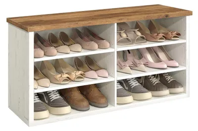 Produktbild von Schuhbank mit Stauraum – verstellbare Einlegeböden – weißbraun – 29,5 x 100 x 50 cm
