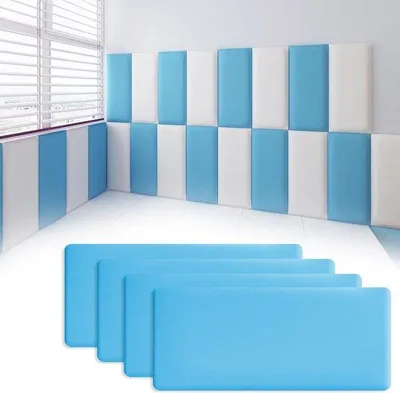 Image de Panneaux muraux 3D, stickers muraux autocollants, lot pour chambre d'enfant, bleu, 4 pièces