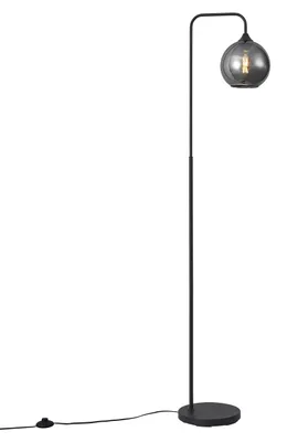 Produktbild von Qazqa Art Deco Stehleuchte, Stehlampe - Sandra - Schwarz mit Rauchglas, Rund, max. 15W, Geeignet für LED, 160cm, Ideal als Wohnzimmerlampe