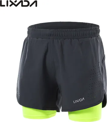 Zdjęcie produktu dla Spodenki do biegania Lixada, spodenki sportowe, spodenki męskie, fitness, spodenki szybkoschnące, spodenki rowerowe, oddychające, ciemnoszare + fluorescencyjna zieleń, rozmiar L