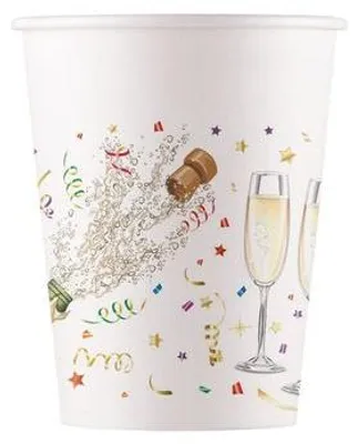 Produktbild von Pappbecher Champagner Party, 8 Stück, 200 ml Fassungsvermögen, kompostierbar