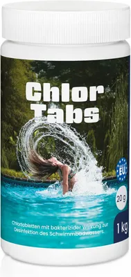 Produktbild von Chlor Tabletten 20g – 1kg Eimer für Pool & Whirlpool – Langsam lösliche Tabs zur Langzeitdesinfektion – Stabilisiertes Chlor gegen Bakterien & Keime