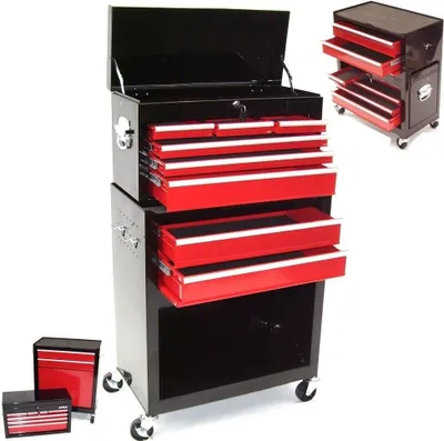 Image de CHARIOT D'ATELIER 8 tiroirs CHARIOT D'OUTILLAGE 06197 avec CASE D'OUTILLAGE Chariot de service