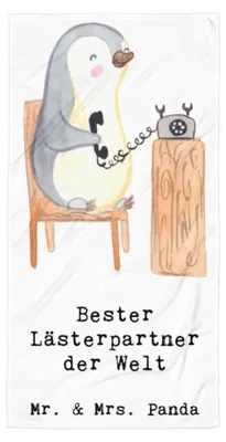 Produktbild von Mr. & Mrs. Panda Duschtuch Pinguin Bester Lästerpartner der Welt - Weiß - Geschenk, Strandtuch, Bff, Geschenkidee, Großes Badehandtuch, Freundin, Beste, Lästerschwester