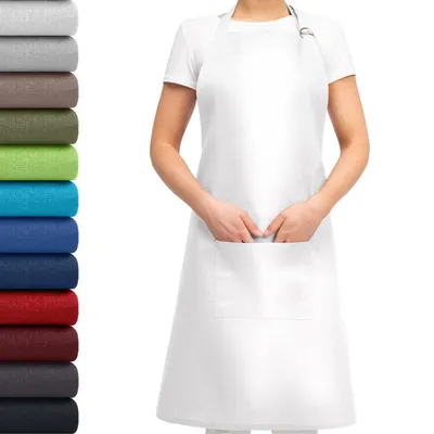 Produktbild von EllaTex Schürze Kochschürze Latzschürze 100% Baumwolle Unisex verstellbar mit Tasche Grillschürze Küche Gastronomie, Farbe: Weiß