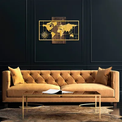 Produktbild von Wallity, World- SKL2233, Nussbaum,Gold, Sonstige Wohndekorationen, 85 x 58 cm, 50% Holz (Dicke: 3 cm) / 50% Metall (Dicke: 1