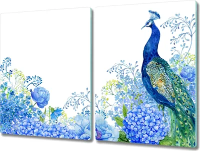 Produktbild von Coloray Herdabdeckplatte 2x40x52 cm Schneidebrett Kochplattenabdeckung Küchenbrett Hackbrett - Blumen Vogel Pfau