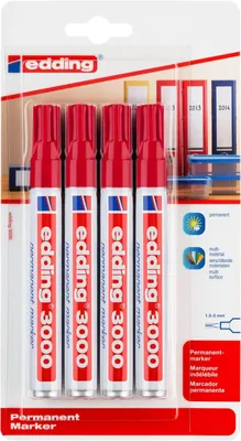 Produktbild von Permanentmarker edding 3000 nachfüllbar 1,5-3mm rot 4 Stück Packung mit 10 Stück