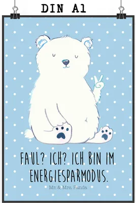Produktbild von Mr. & Mrs. Panda Bild Eisbär Faul DIN A1 - Blau Pastell - Geschenk, drucke, Bär, Wanddekoration, Homeoffice, Büro, Nordpol, Teddy, Kunstdruck, Arbeit, Wandbild, wanddeko